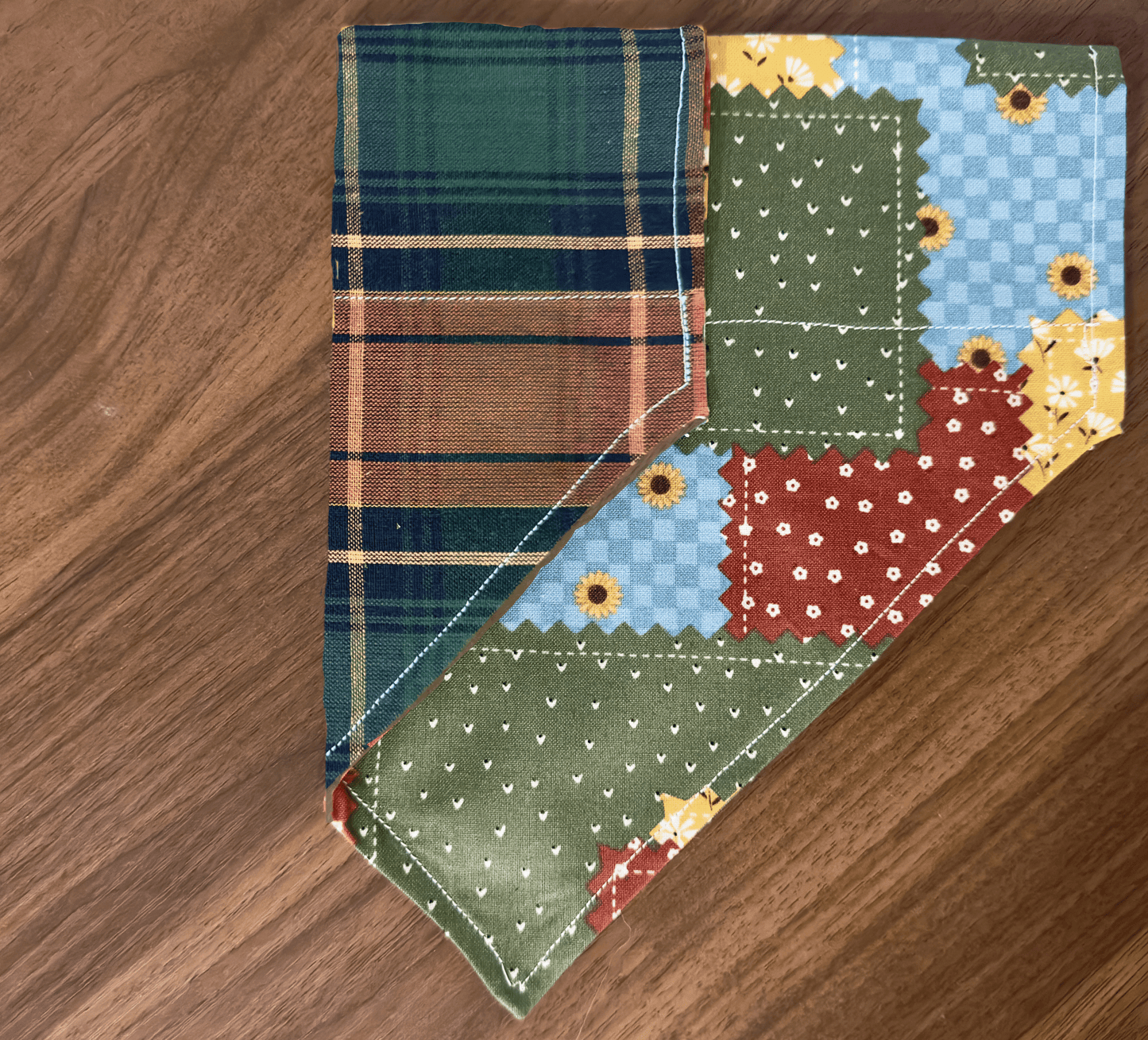 Fall Patchwork Dog Bandana, Reversible