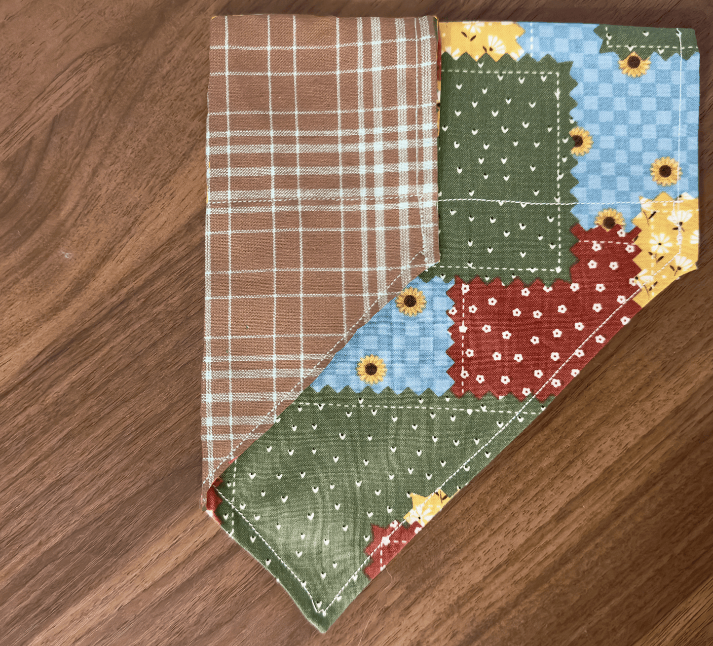 Fall Patchwork Dog Bandana, Reversible