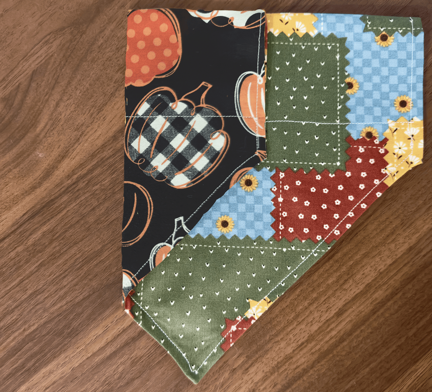 Fall Patchwork Dog Bandana, Reversible