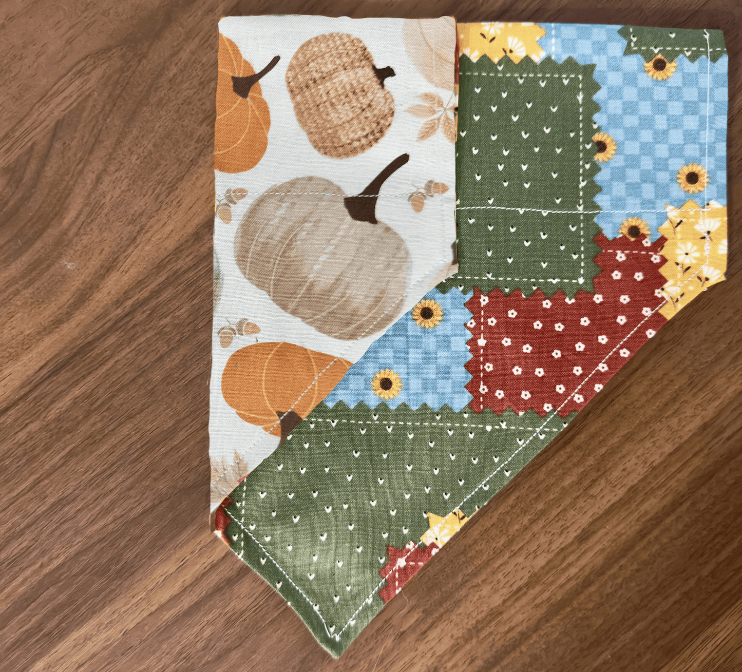 Fall Patchwork Dog Bandana, Reversible