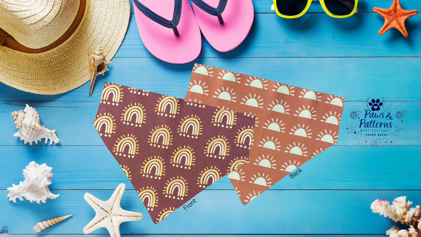 Boho Rainbow and Suns, Reversible Summer Dog Bandana