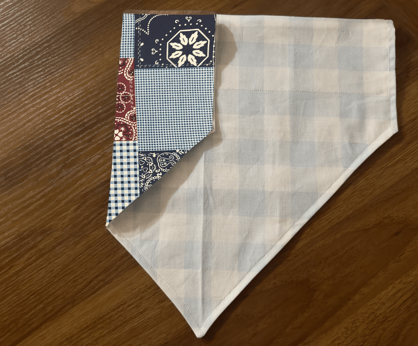 Reversible Blue Gingham Dog Bandana