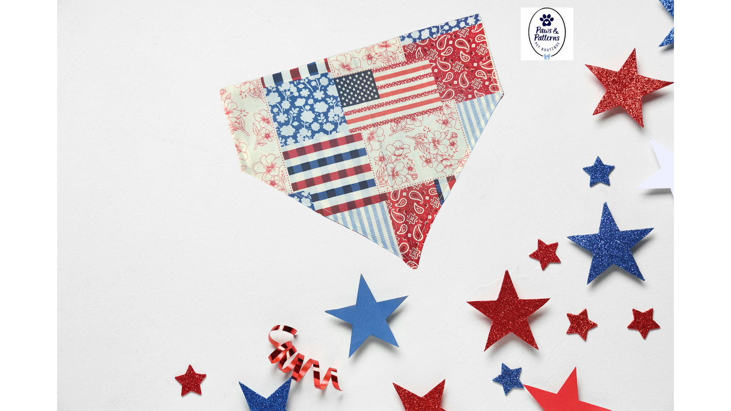 Patriotic Patchwork Reversible Dog Bandana