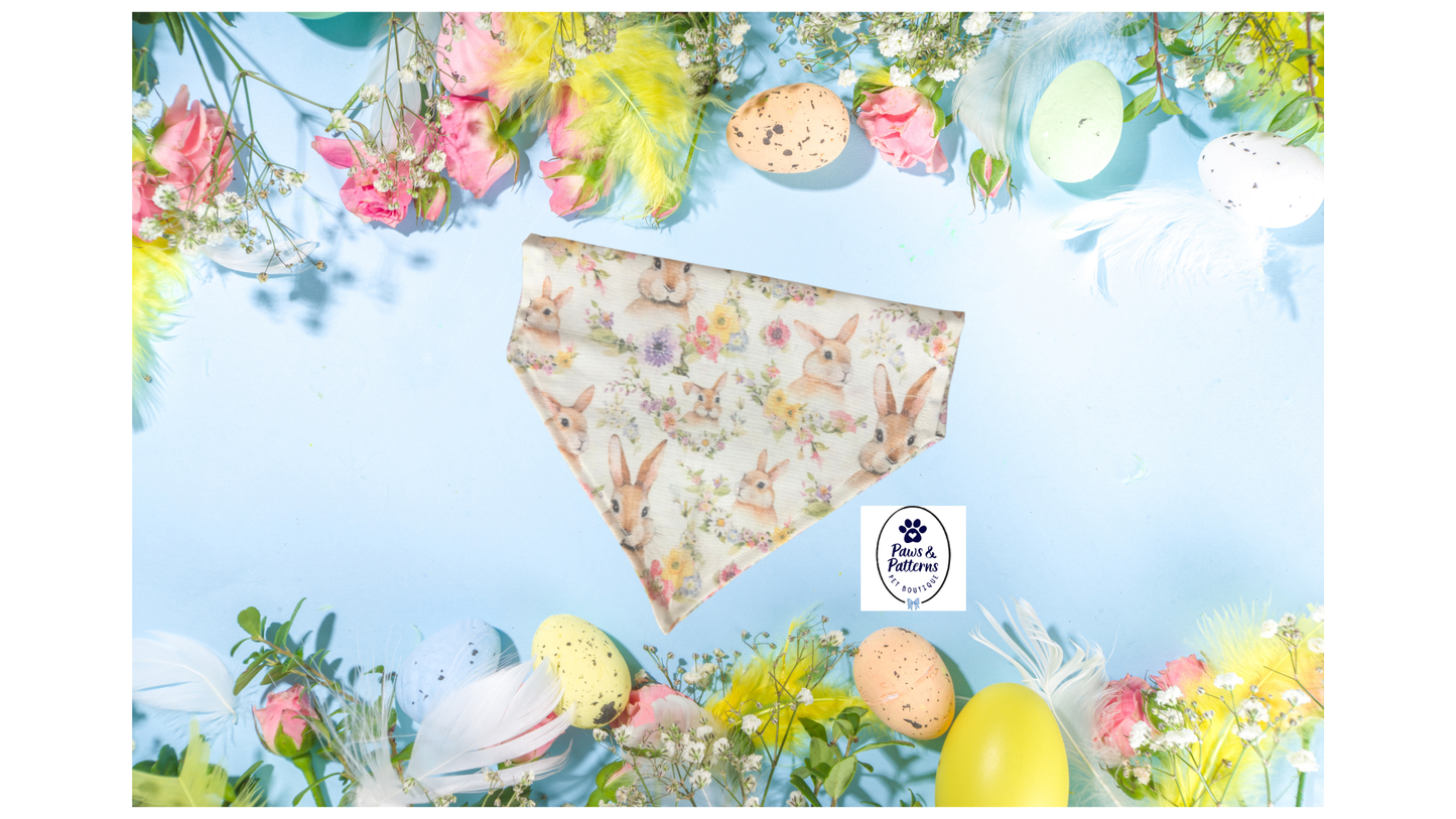 Bunny Wreath & Spring Floral - Reversible Dog Bandana