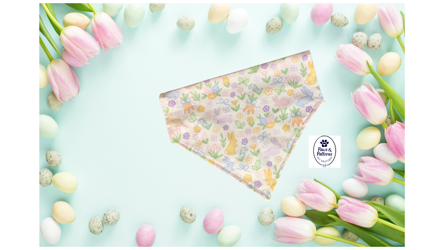 Reversible Preppy Easter Dog Bandana - Preppy Easter Front, Easter Bones Back