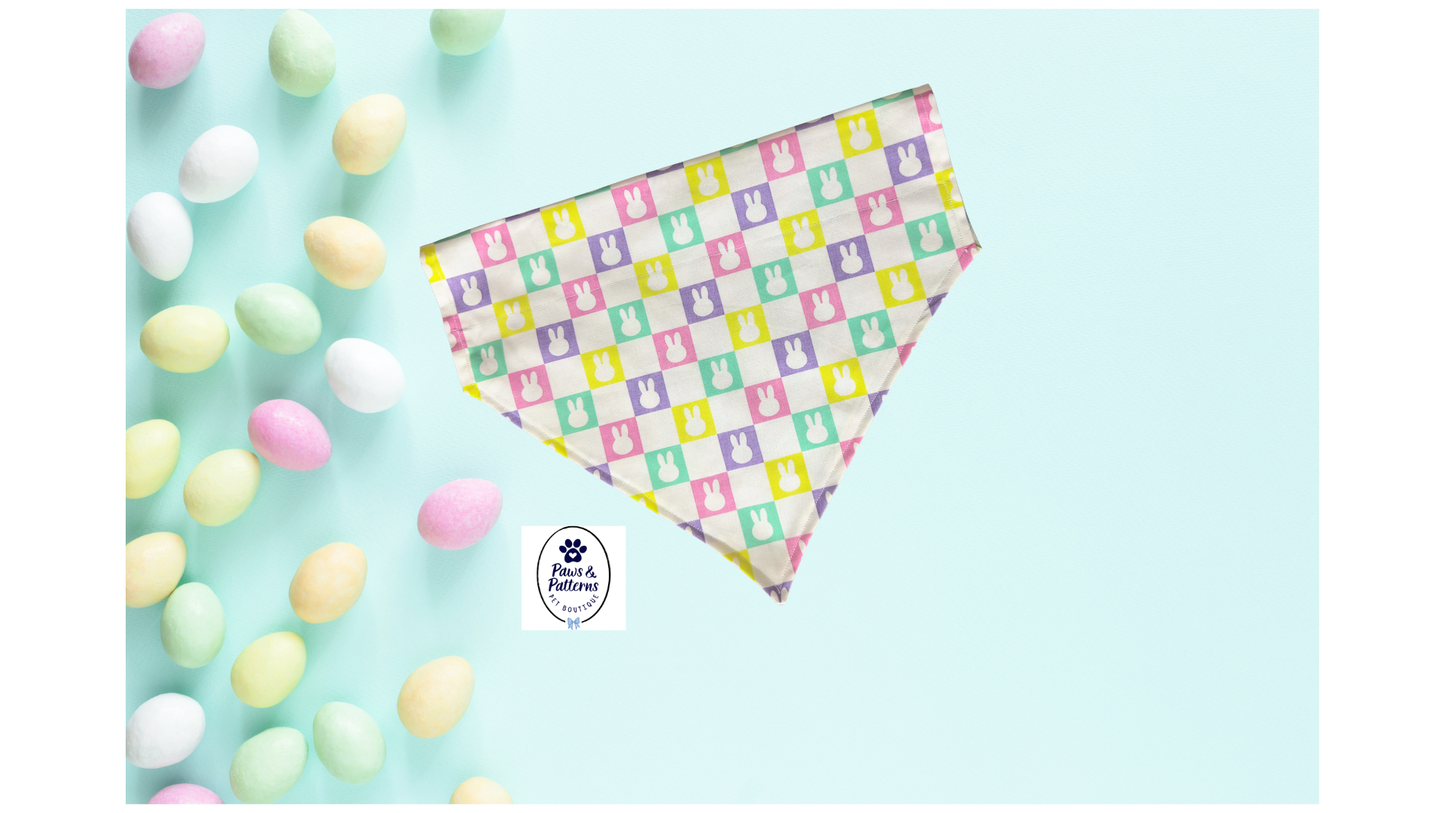 Checkered Bunny and Easter Plaid- Reversible Dog Bandana