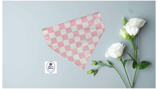 Pink Checkered & Vintage Floral Reversible Dog Bandana