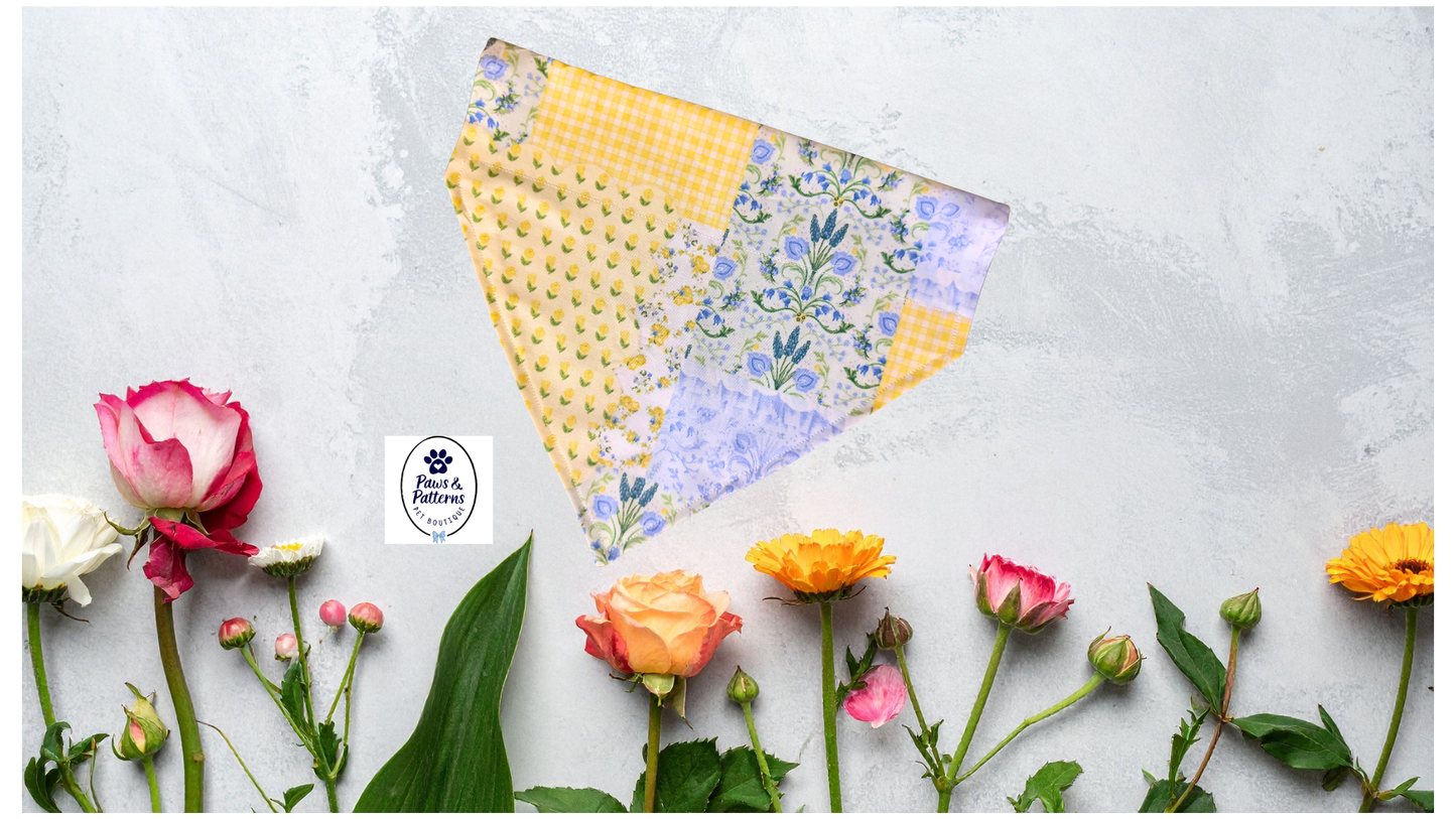 Yellow Patchwork & Daisy Denim Reversible Dog Bandana