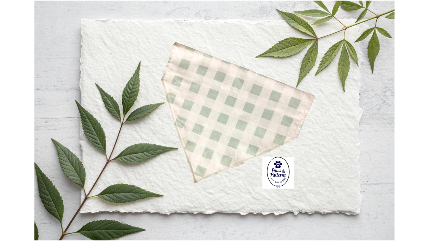 Green Gingham & Pinecone Print Reversible Dog Bandana