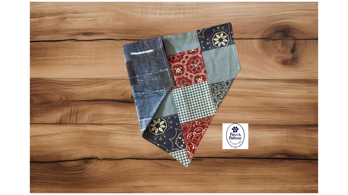 Patchwork Denim Reversible Dog Bandana