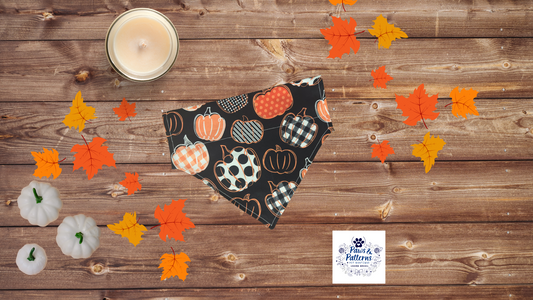 Polka Plaid Pumpkins Dog Bandana, Reversible