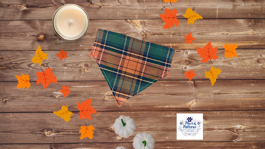 Fall Plaid Dog Bandana, Reversible