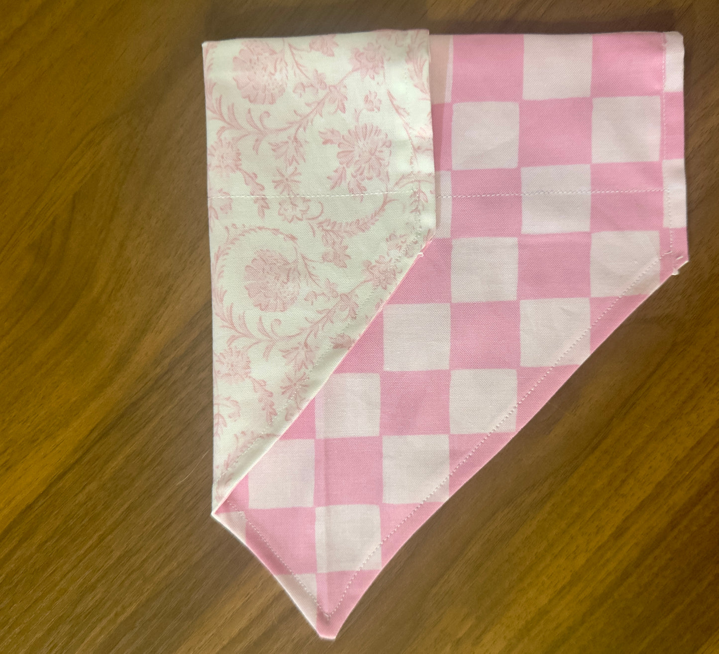 Pink Checkered & Vintage Floral Reversible Dog Bandana