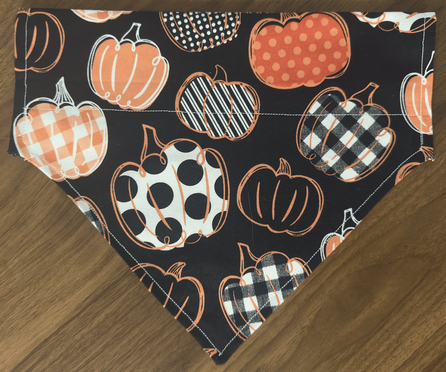 Polka Plaid Pumpkins Dog Bandana, Reversible