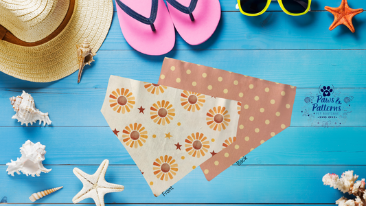 Sun and Stars with Polka Dots, Reversible Summer Dog Bandana