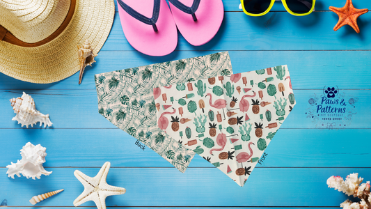 Reversible Summer Dog Bandana, Flamingos and Palms