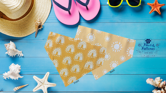 Yellow Rainbow Suns, Reversible Summer Dog Bandana