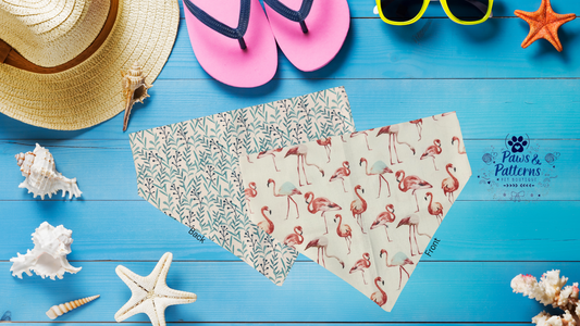 Reversible Summer Dog Bandana, Flamingos and vines
