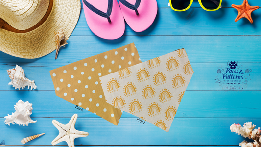 Sunny Rainbow with Polka Dots, Reversible Summer Dog Bandana