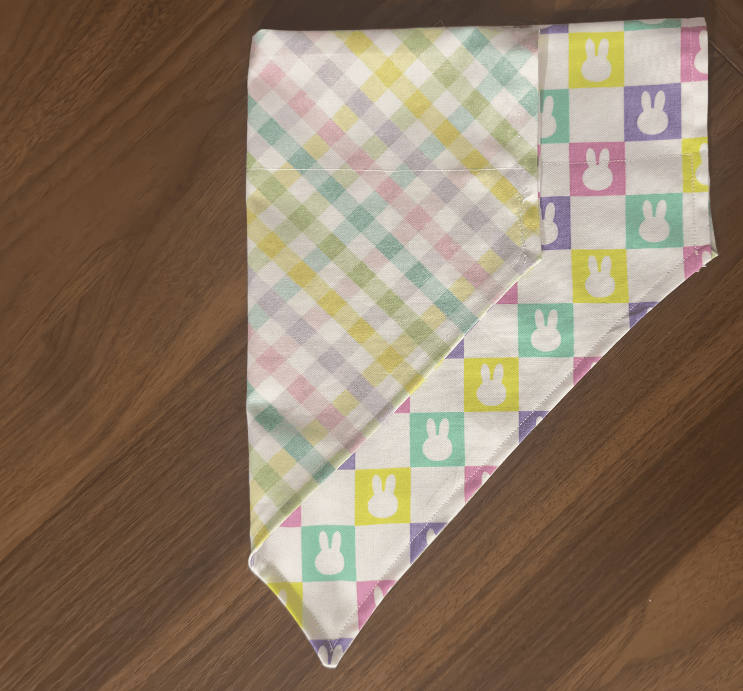 Checkered Bunny and Easter Plaid- Reversible Dog Bandana