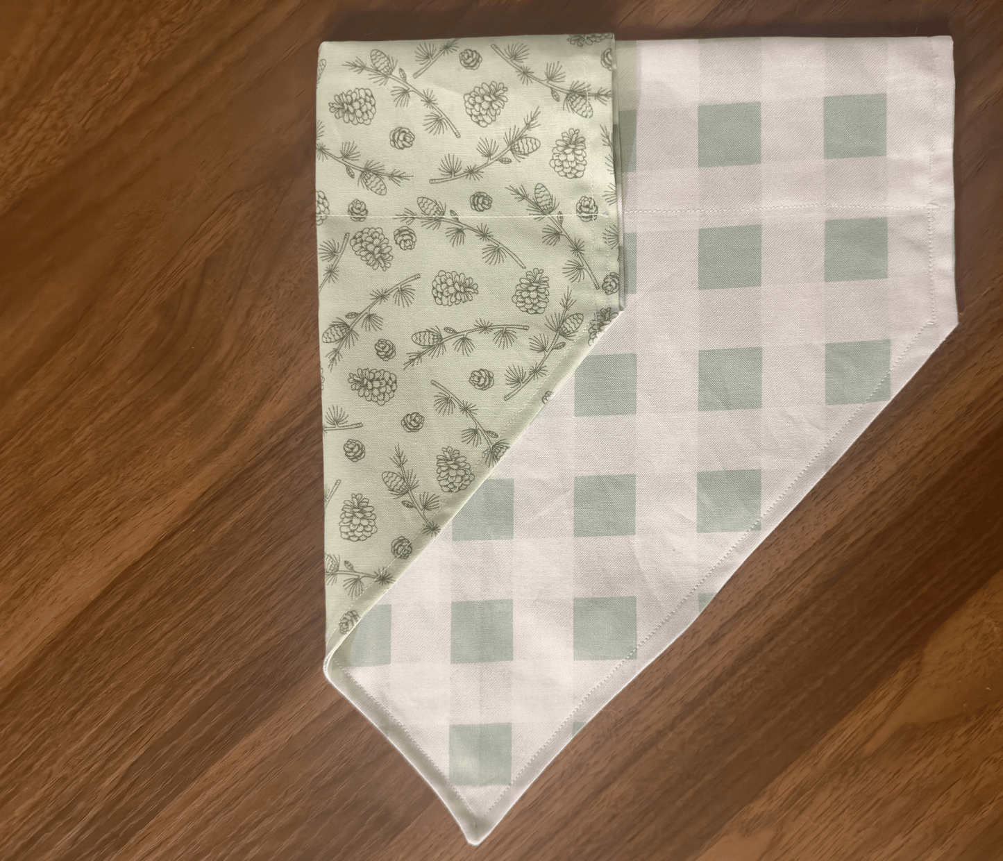 Green Gingham & Pinecone Print Reversible Dog Bandana