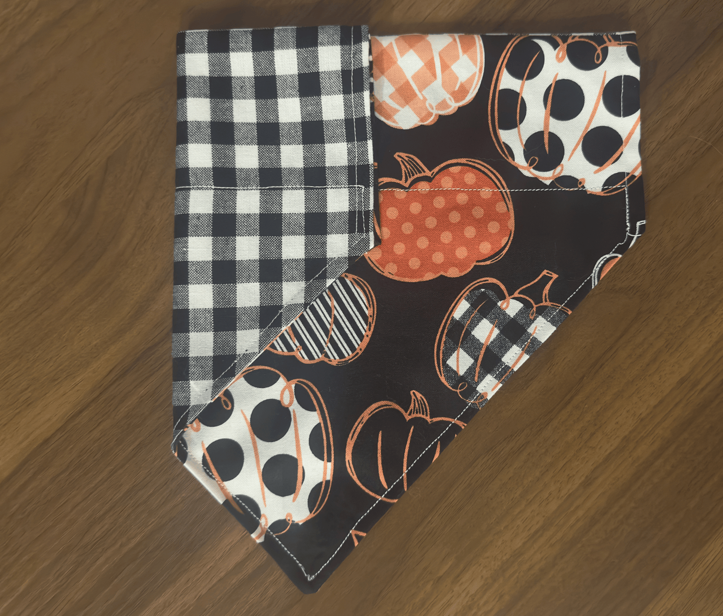 Polka Plaid Pumpkins Dog Bandana, Reversible