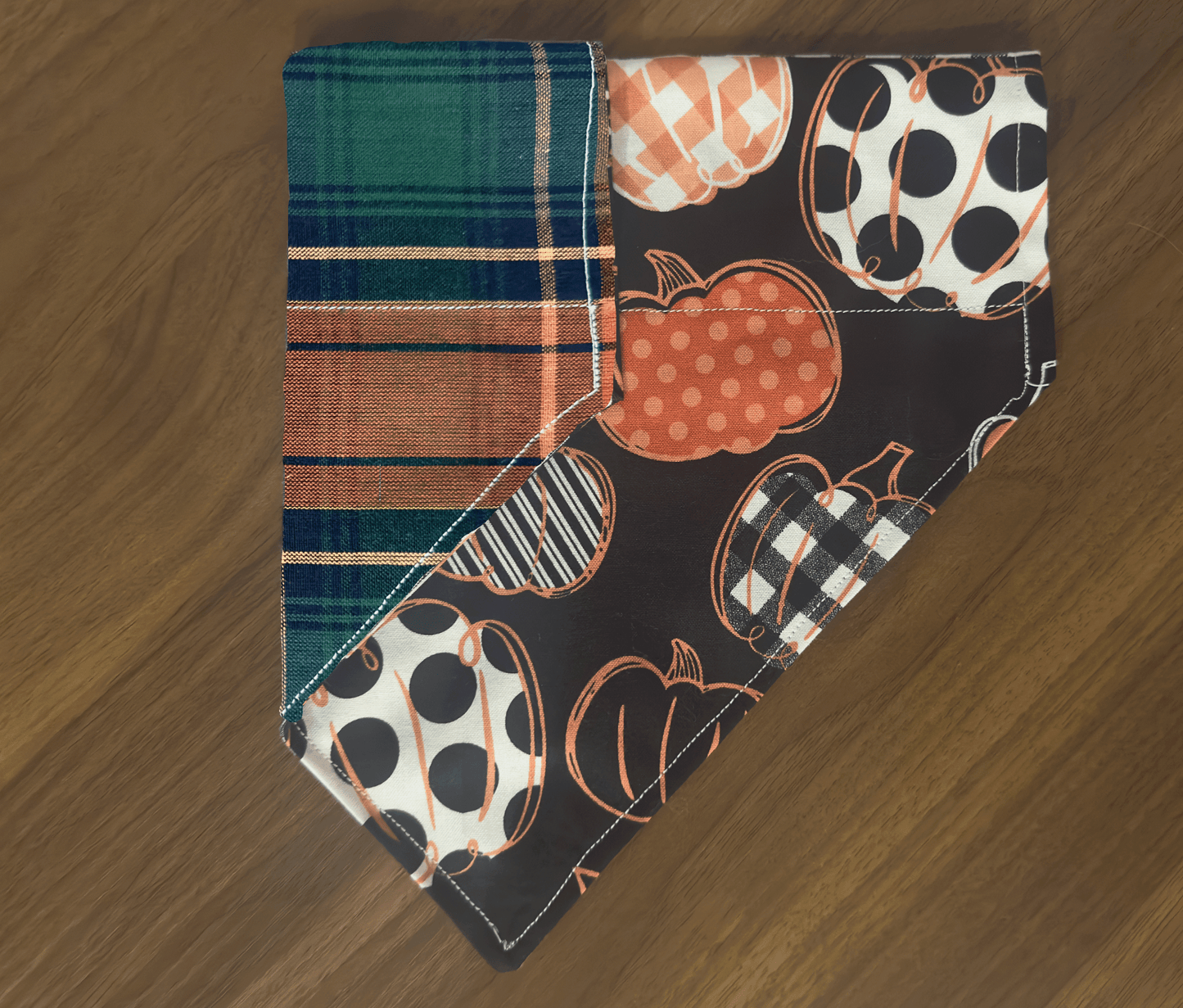 Polka Plaid Pumpkins Dog Bandana, Reversible
