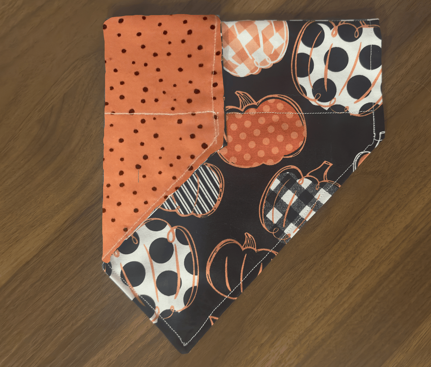 Polka Plaid Pumpkins Dog Bandana, Reversible