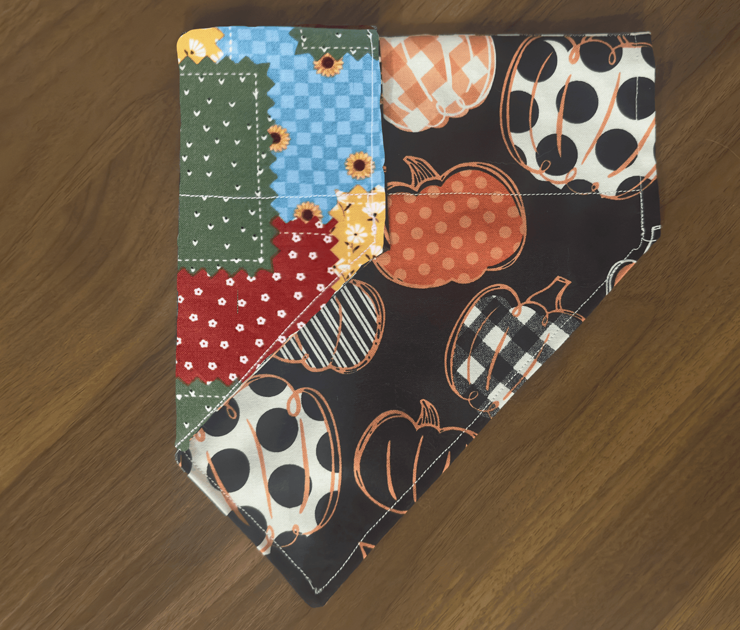 Polka Plaid Pumpkins Dog Bandana, Reversible