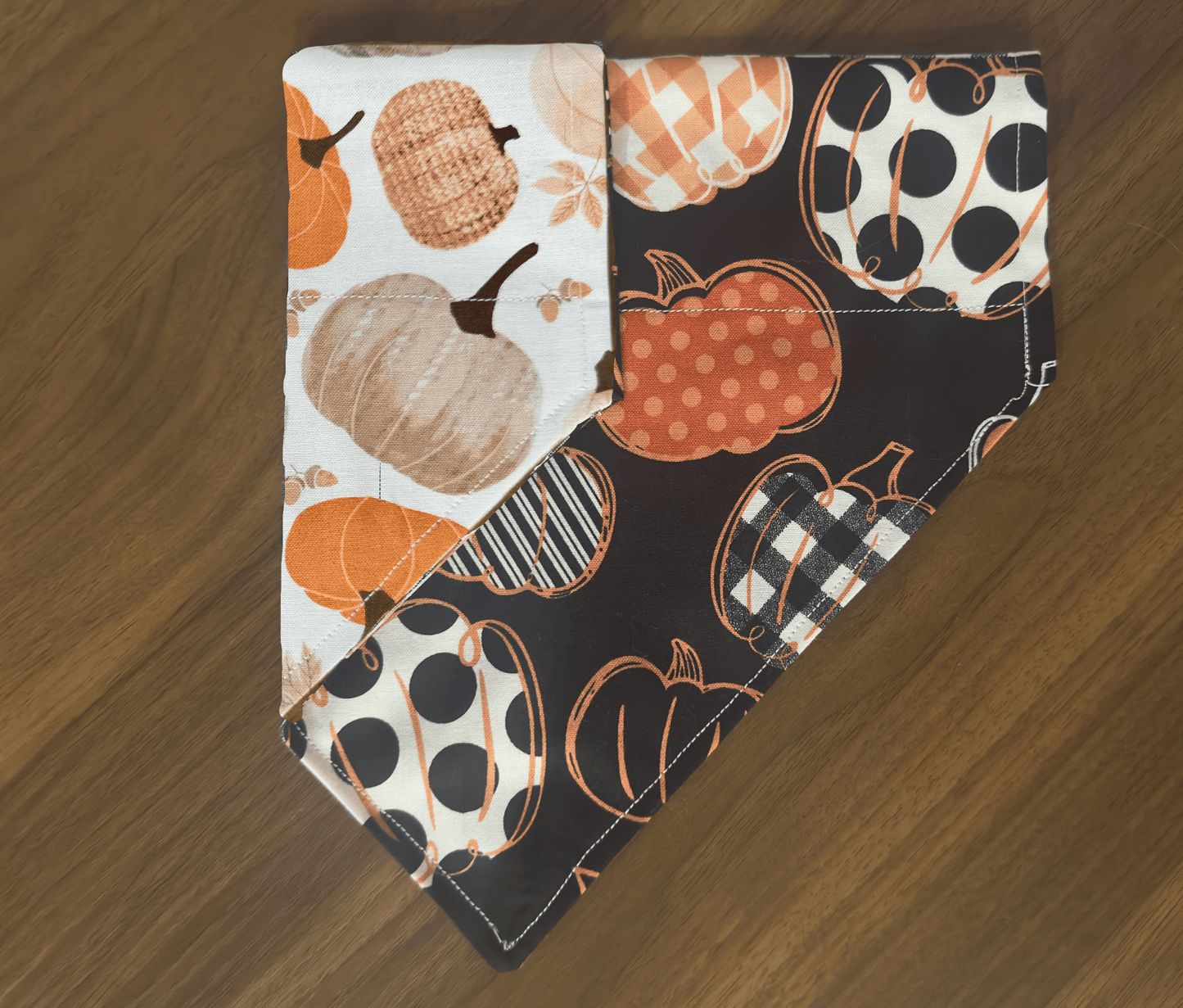 Polka Plaid Pumpkins Dog Bandana, Reversible