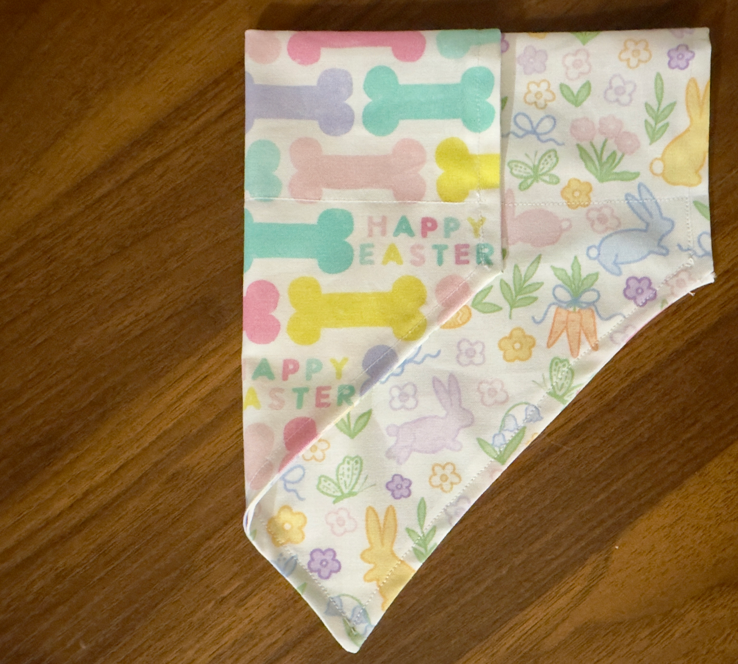 Reversible Preppy Easter Dog Bandana - Preppy Easter Front, Easter Bones Back