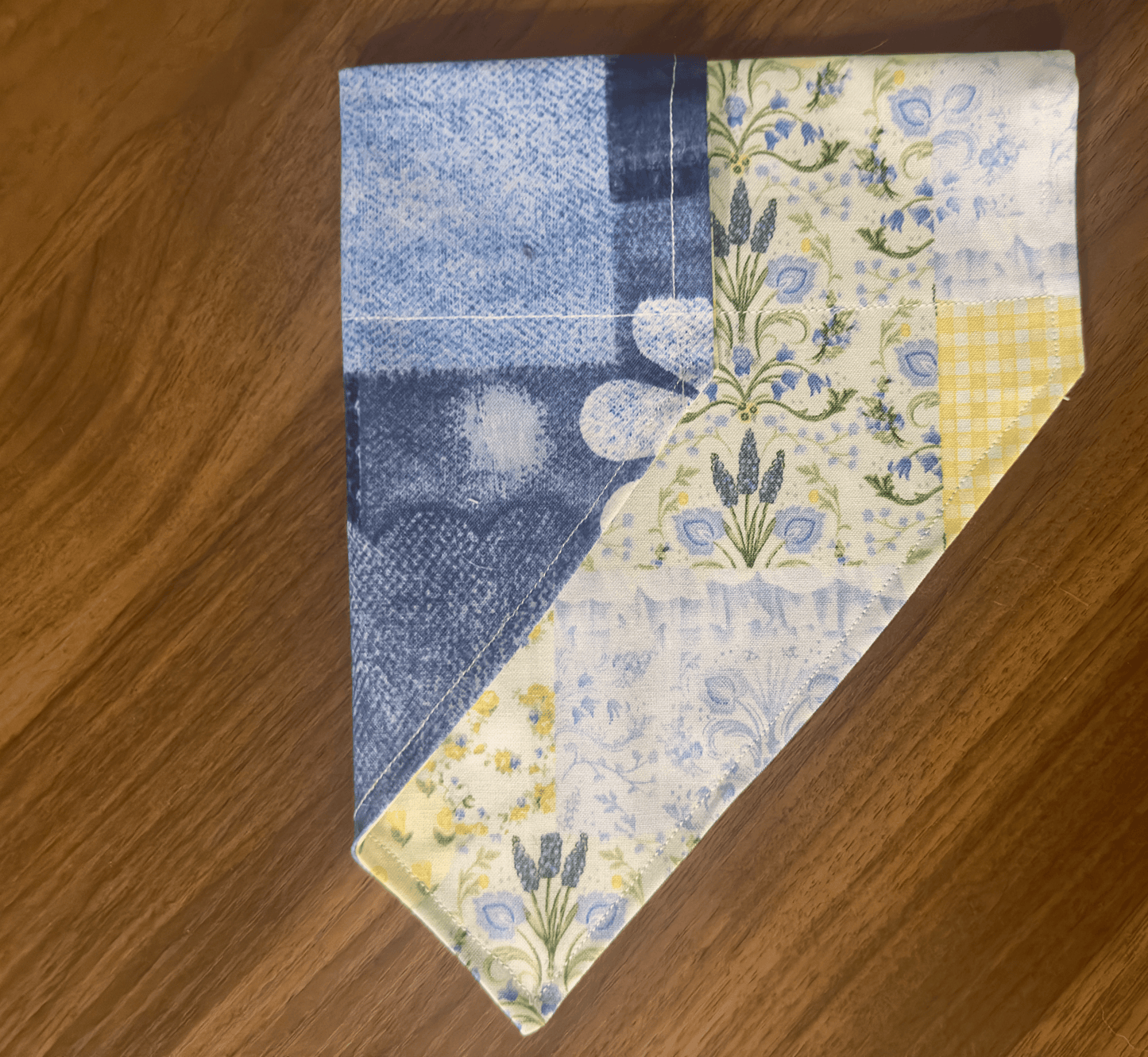 Yellow Patchwork & Daisy Denim Reversible Dog Bandana